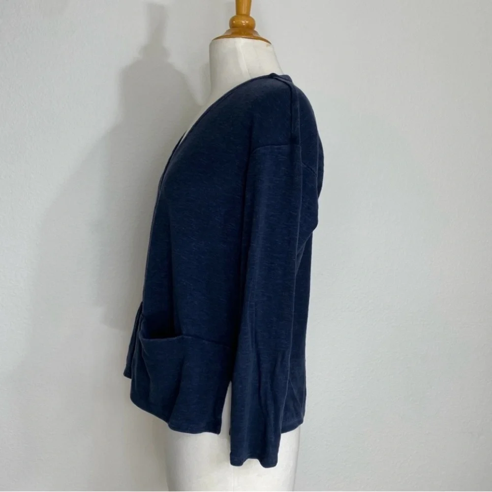 J. Jill Women's Navy Blue Tencel Linen Open Boxy Soft Cardigan Size XSP Coastal
